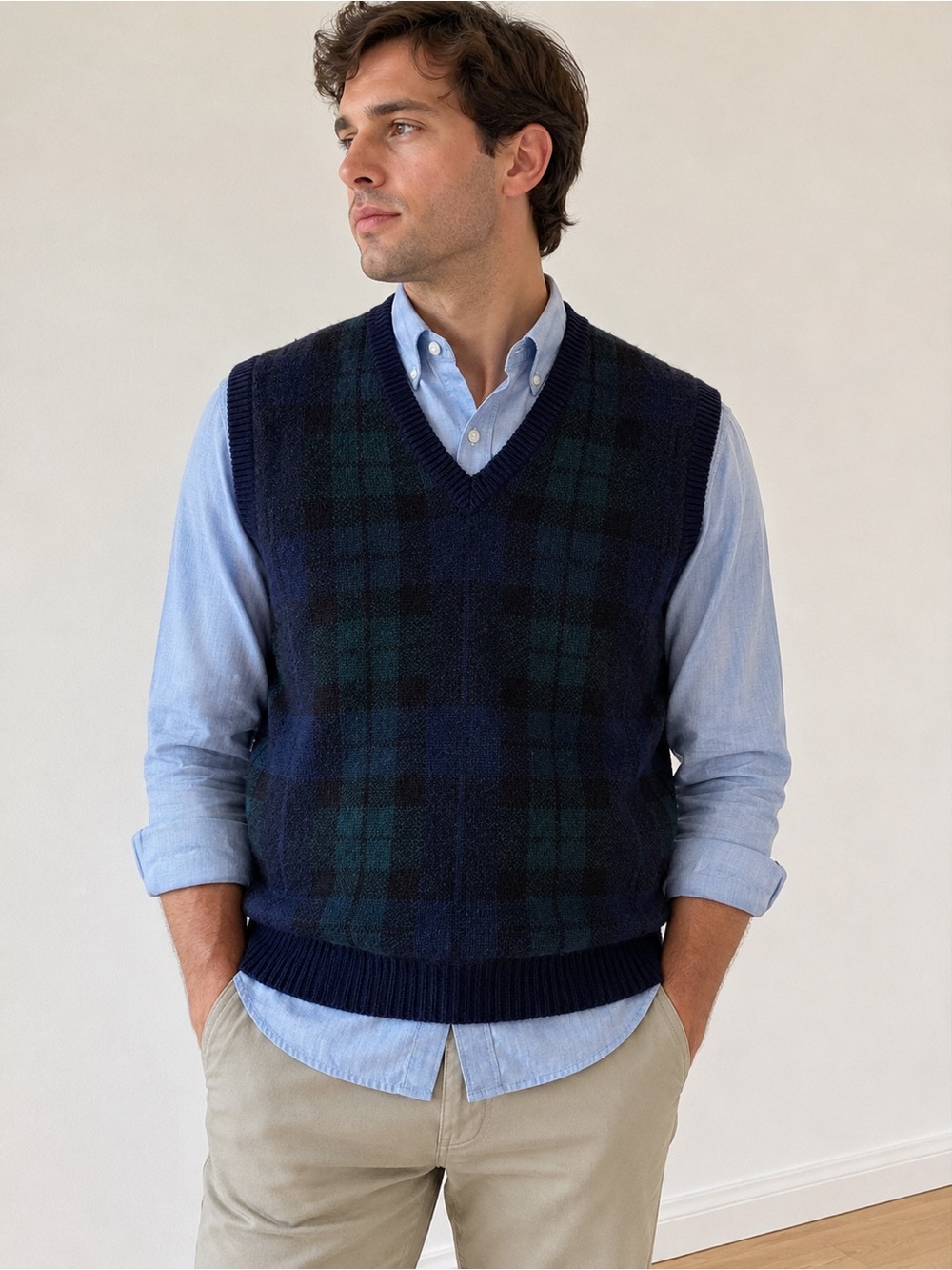 Brooks Brothers Italian Yarn Wool Blend Plaid Sweater Vest Men’s L